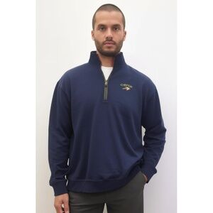 Orvis Men's Blue Pima Cotton 1/4 Zip‎ Fleece Pullover Missing Size Tag